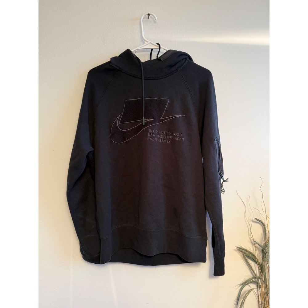 Nike NSW Block Futura Logo Hoodie Black Mens XS Zip Sleeve Pocket‎ Techwear